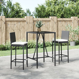 vidaXL Ensemble de bar de jardin 3 pièces avec coussins résine tressée noir