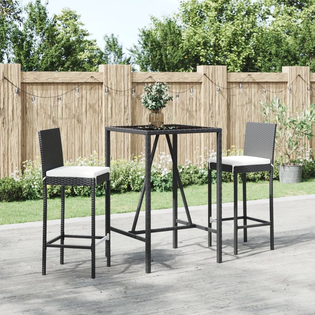 vidaXL Ensemble de bar de jardin 3 pièces avec coussins résine tressée noir