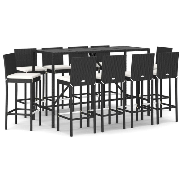 11-tlg. Gartenbar-Set mit Kissen Schwarz Poly Rattan