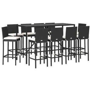 11-tlg. Gartenbar-Set mit Kissen Schwarz Poly Rattan