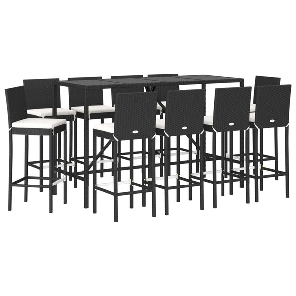 11-tlg. Gartenbar-Set mit Kissen Schwarz Poly Rattan