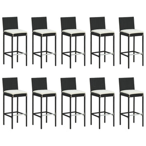 11-tlg. Gartenbar-Set mit Kissen Schwarz Poly Rattan