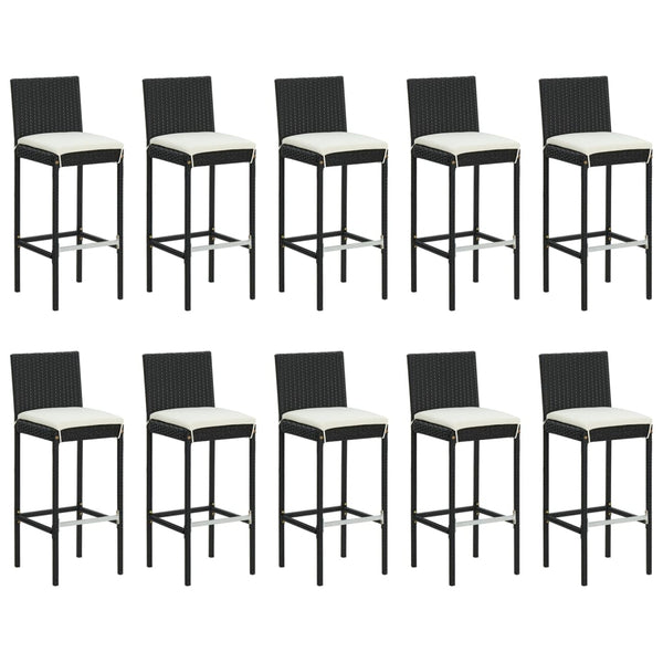 11-tlg. Gartenbar-Set mit Kissen Schwarz Poly Rattan