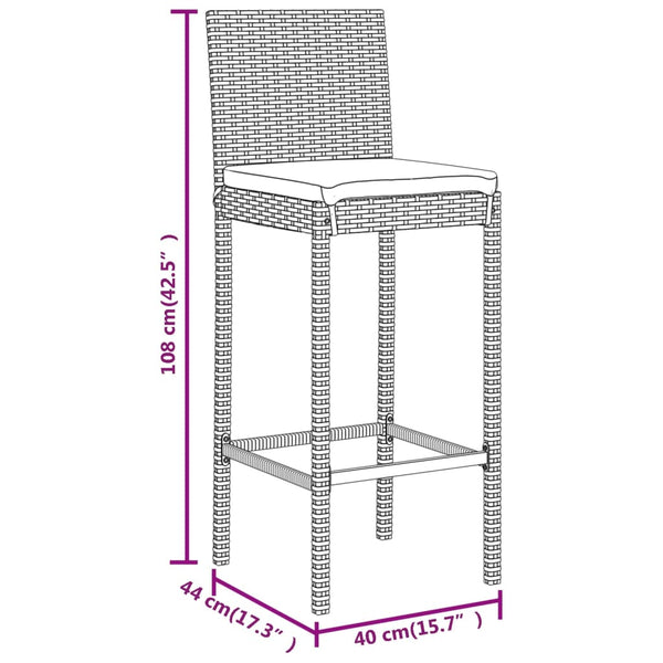 11-tlg. Gartenbar-Set mit Kissen Schwarz Poly Rattan
