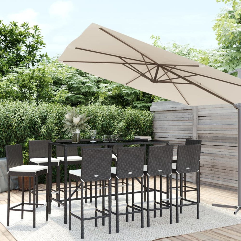 11-tlg. Gartenbar-Set mit Kissen Schwarz Poly Rattan