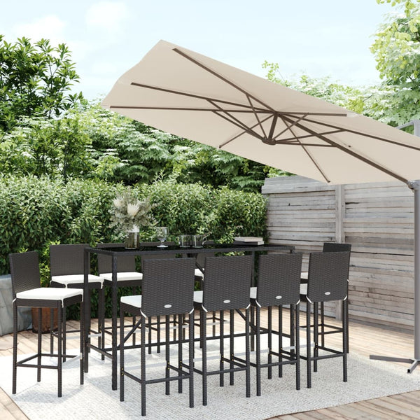 11-tlg. Gartenbar-Set mit Kissen Schwarz Poly Rattan