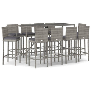 vidaXL Ensemble de bar de jardin 11 pcs avec coussins gris résine tressée