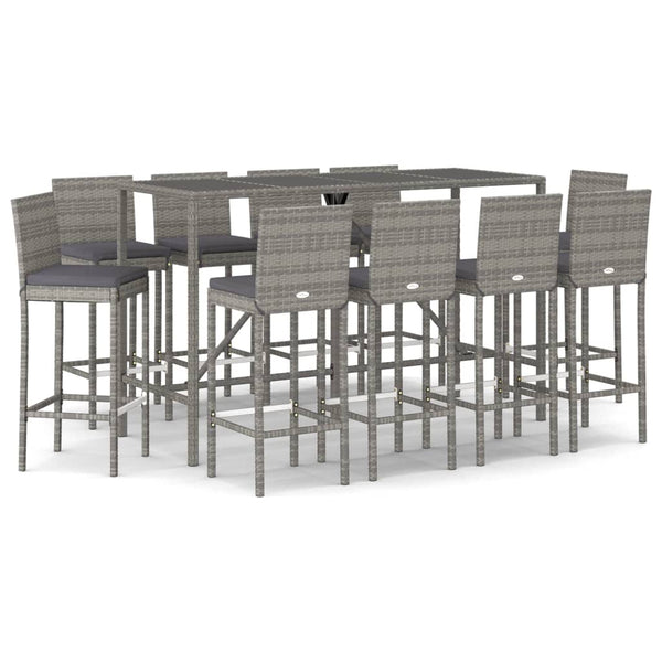 vidaXL Ensemble de bar de jardin 11 pcs avec coussins gris résine tressée