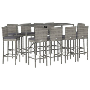 vidaXL Ensemble de bar de jardin 11 pcs avec coussins gris résine tressée
