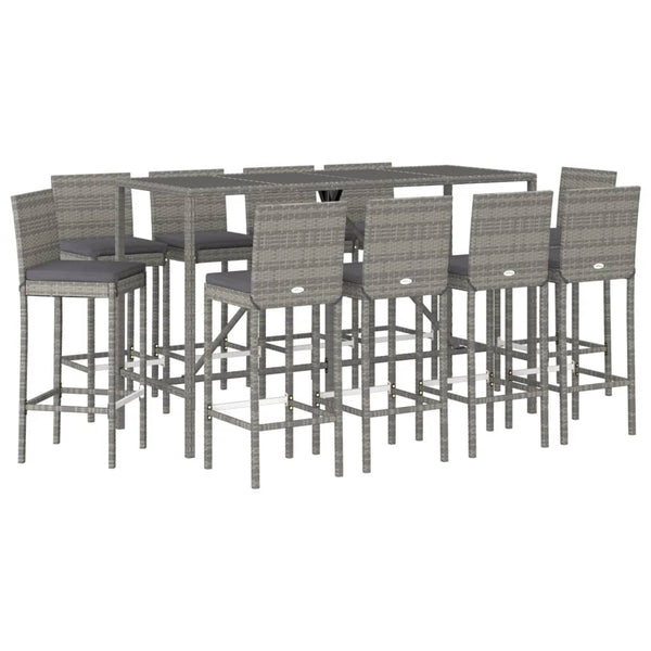 vidaXL Ensemble de bar de jardin 11 pcs avec coussins gris résine tressée