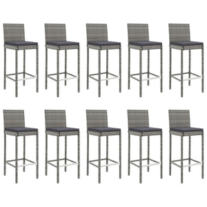 vidaXL Ensemble de bar de jardin 11 pcs avec coussins gris résine tressée