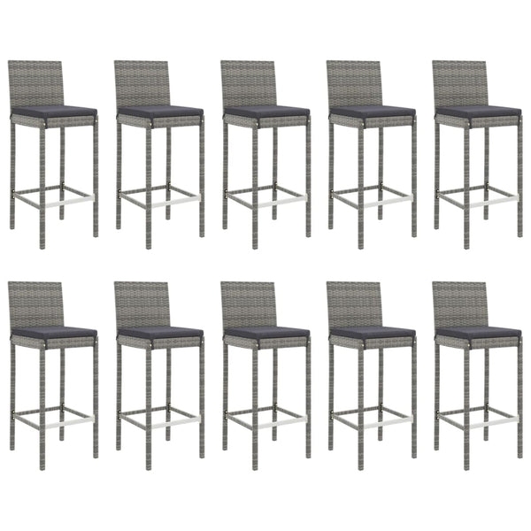 vidaXL Ensemble de bar de jardin 11 pcs avec coussins gris résine tressée