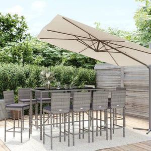vidaXL Ensemble de bar de jardin 11 pcs avec coussins gris résine tressée