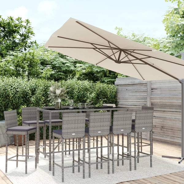 vidaXL Ensemble de bar de jardin 11 pcs avec coussins gris résine tressée