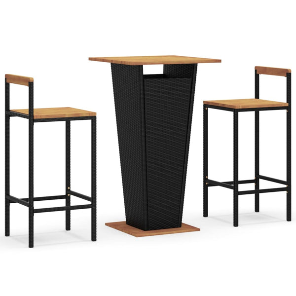 vidaXL Ensemble de bar de jardin 3 pcs Résine tressée et bois d'acacia massif Noir