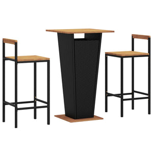 vidaXL Ensemble de bar de jardin 3 pcs Résine tressée et bois d'acacia massif Noir