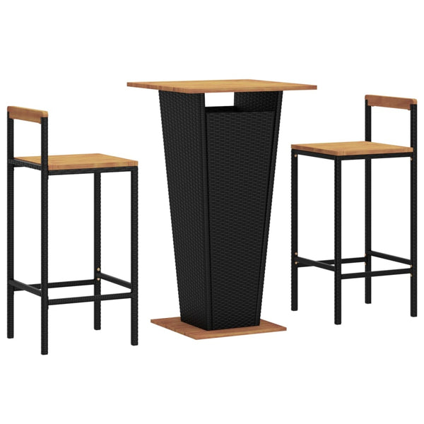 vidaXL Ensemble de bar de jardin 3 pcs Résine tressée et bois d'acacia massif Noir