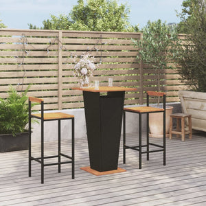 vidaXL Ensemble de bar de jardin 3 pcs Résine tressée et bois d'acacia massif Noir