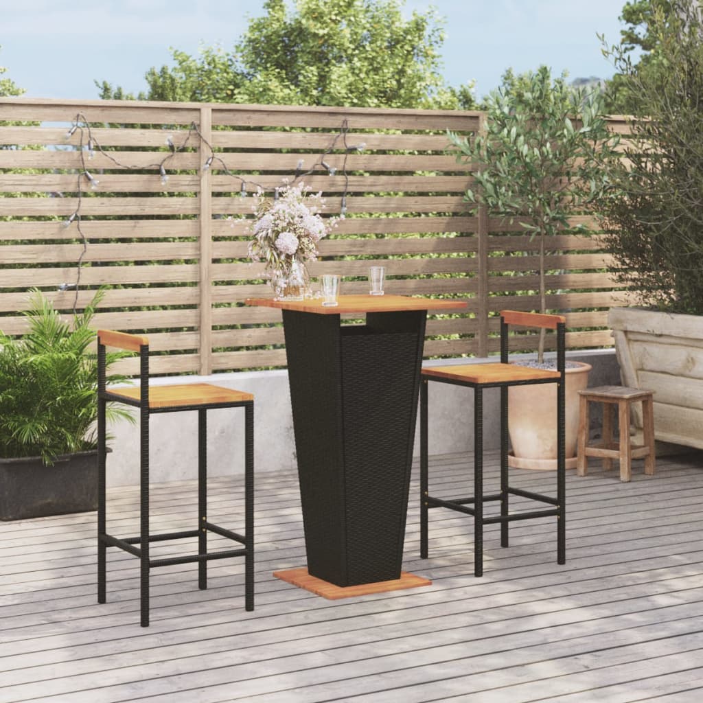 vidaXL Ensemble de bar de jardin 3 pcs Résine tressée et bois d'acacia massif Noir