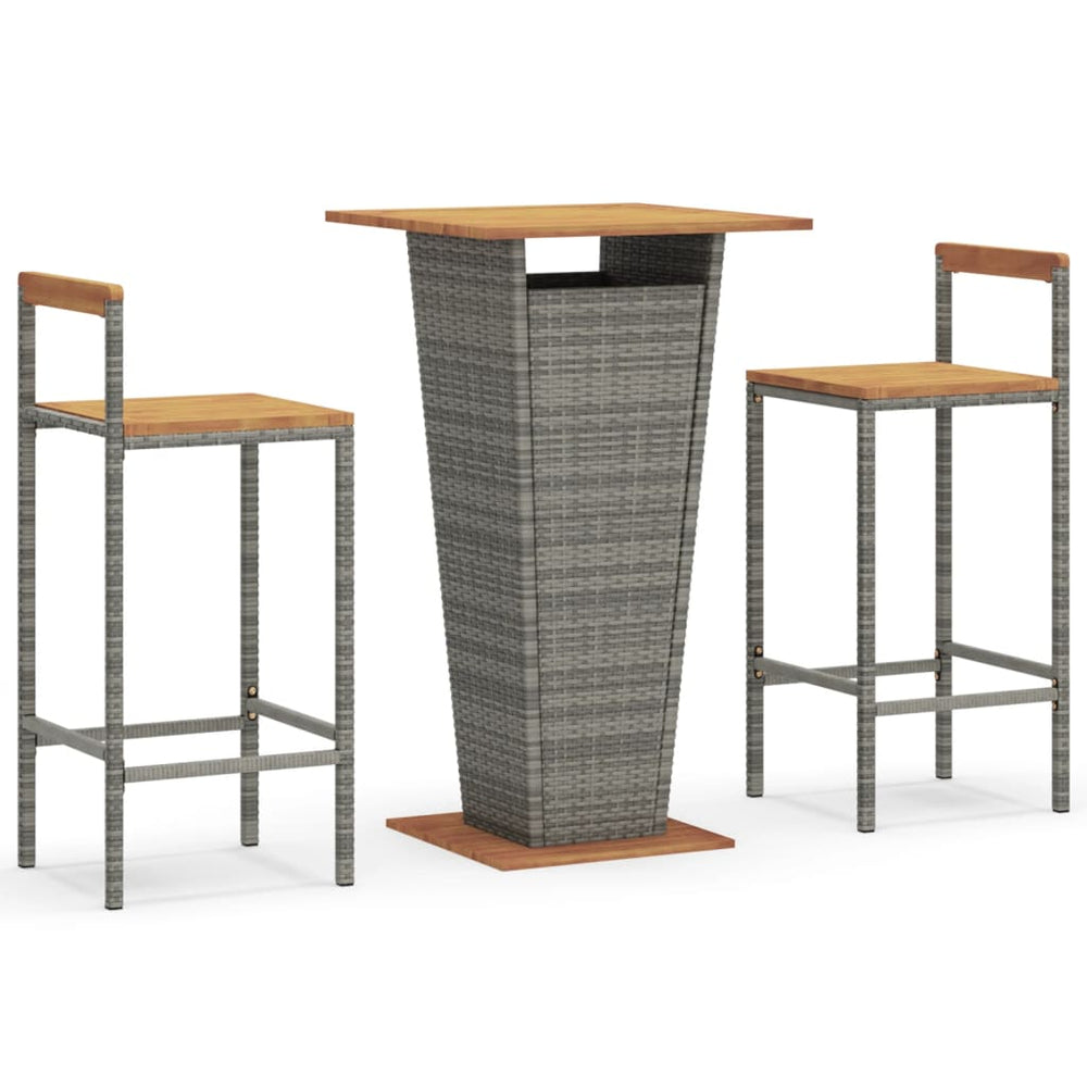vidaXL Ensemble de bar de jardin 3 pcs Gris Résine tressée et bois d'acacia massif