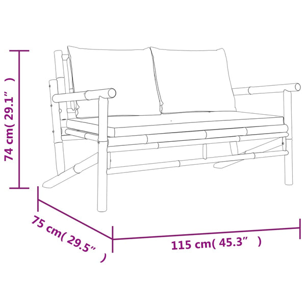 vidaXL Banc de jardin avec coussins blanc crème en bambou