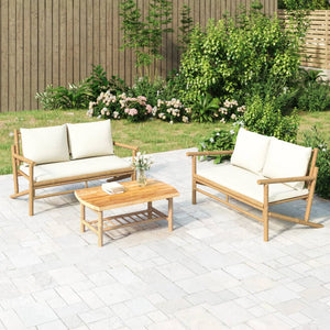vidaXL Banc de jardin avec coussins blanc crème en bambou