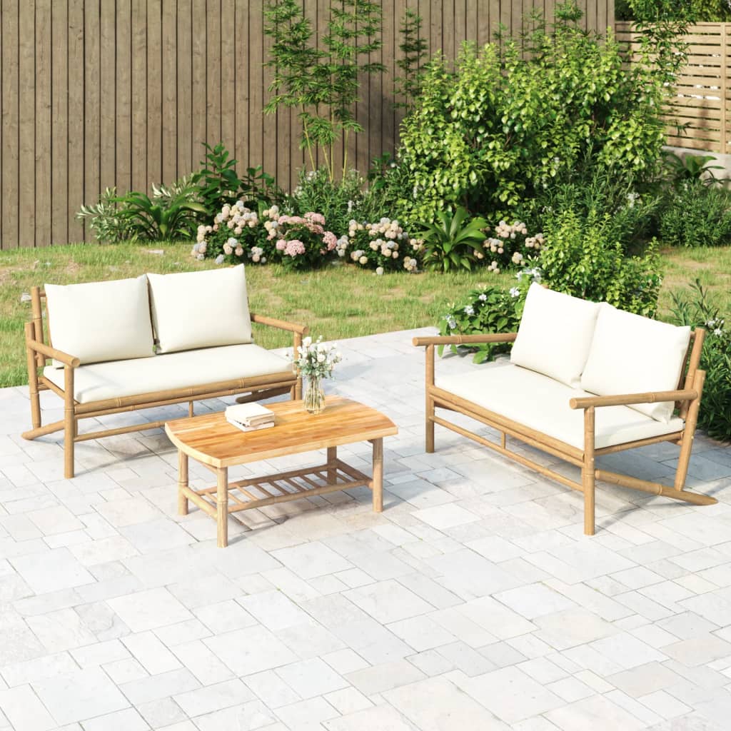 vidaXL Banc de jardin avec coussins blanc crème en bambou