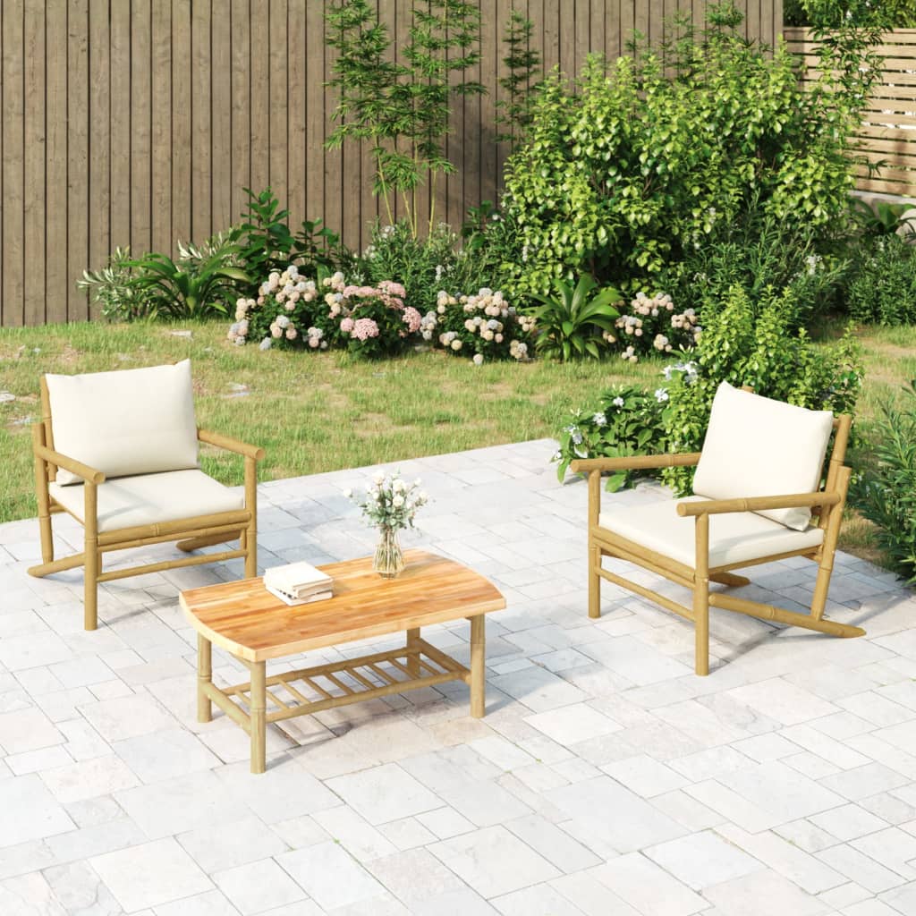 Bambus Gartenstühle mit Kissen, 2er Set