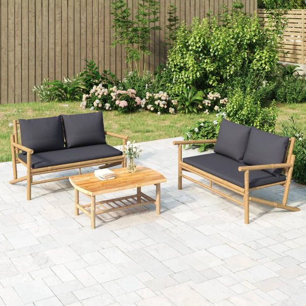 vidaXL Banc de jardin avec coussins gris foncé Bambou