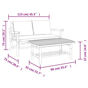 2-tlg. Garten-Lounge-Set mit Dunkelgrauen Kissen Bambus