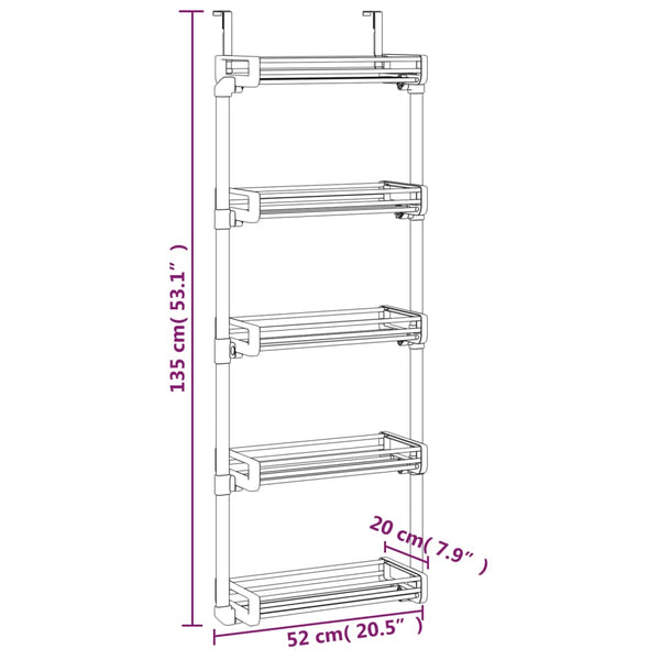 Tür-Organizer mit 5 Ablagen 52x20x135 cm Aluminium