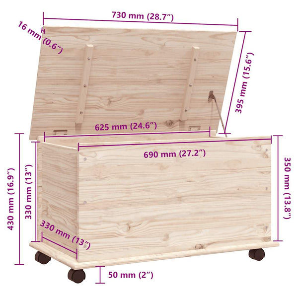 Kiefernholz Truhe mit Rollen 73x40cm