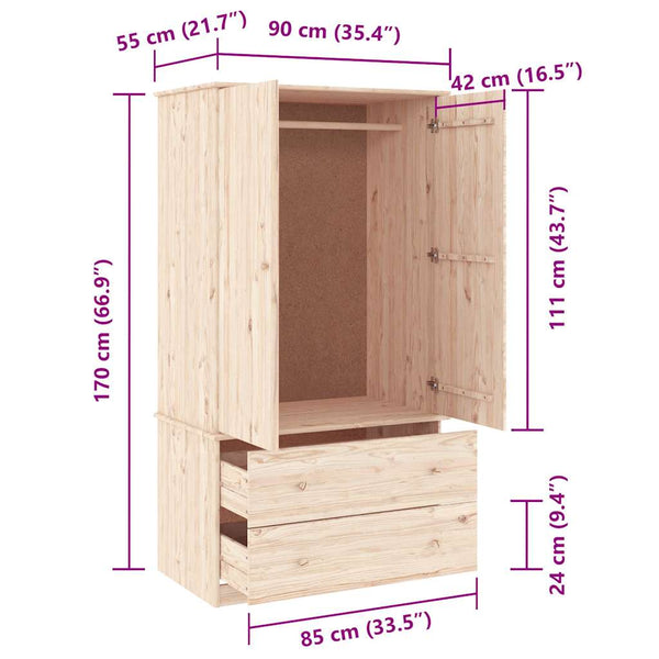 Massivholz Kleiderschrank Kiefer 90x170cm