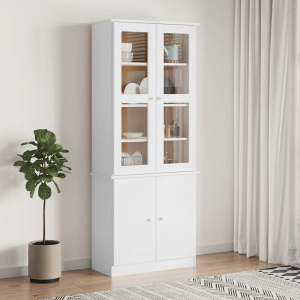 Vitrinenschrank ALTA Weiß Kiefer Massivholz