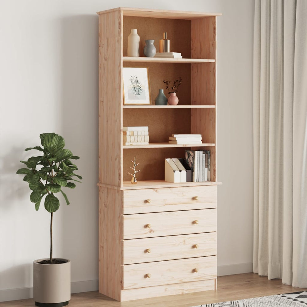 Bücherregal Kiefer Massivholz mit Schubladen