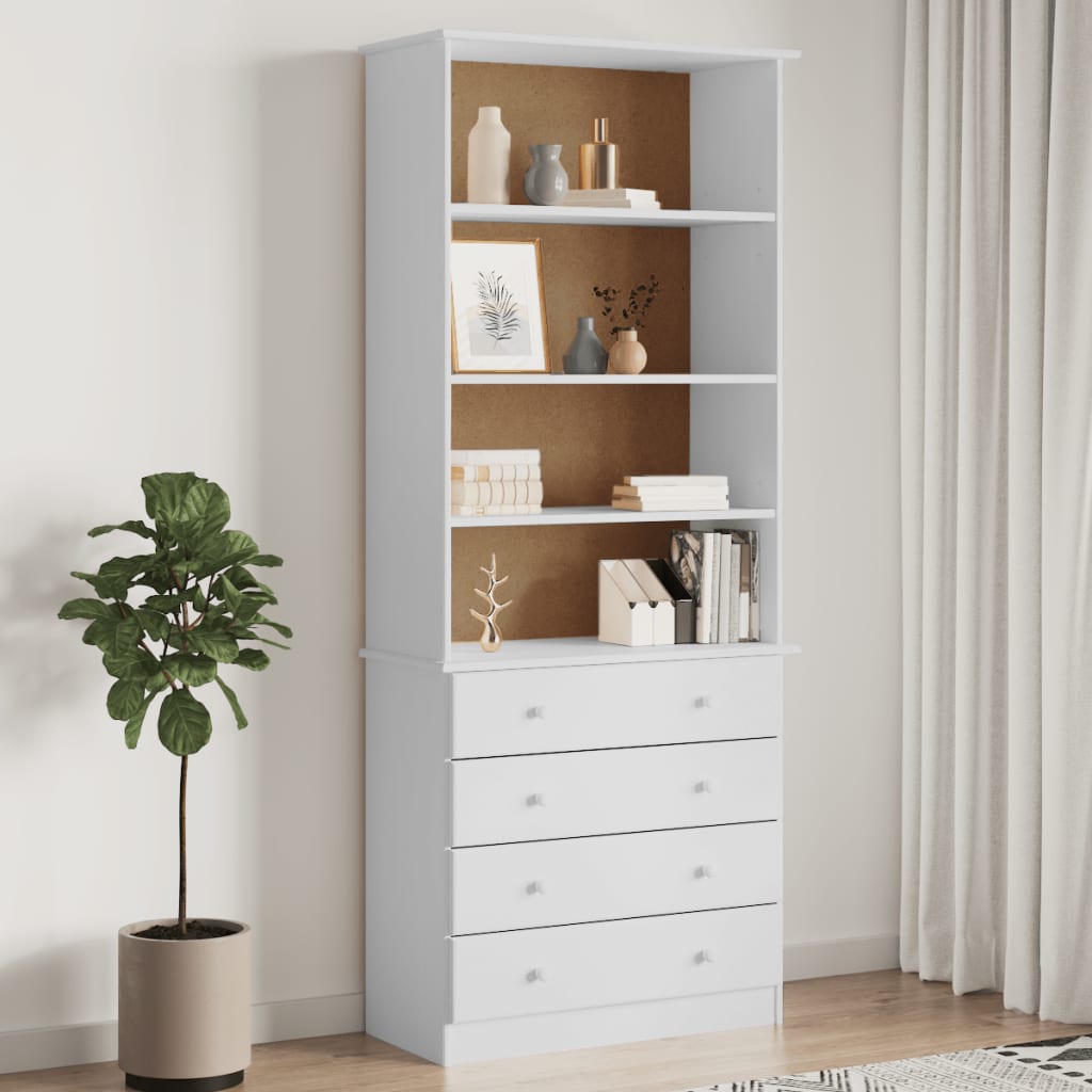 Bücherregal Weiß Kiefer mit Schubladen