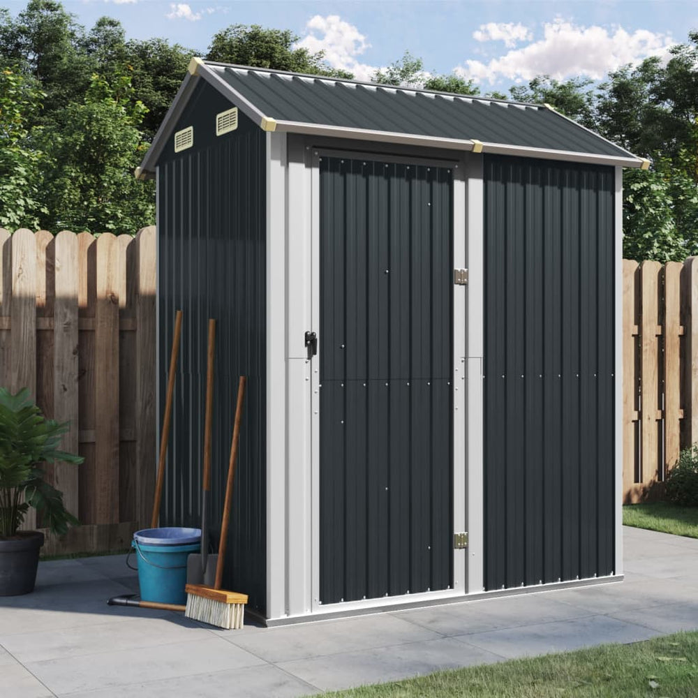 Anthrazitfarbenes Gartenhaus aus verzinktem Stahl