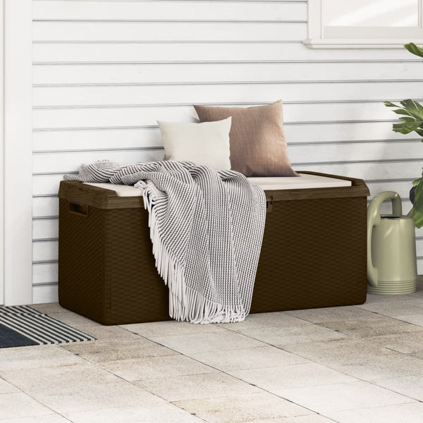 vidaXL Coffre de jardin avec coussin marron 350 L PP