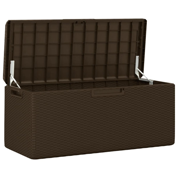vidaXL Coffre de jardin avec coussin marron 350 L PP