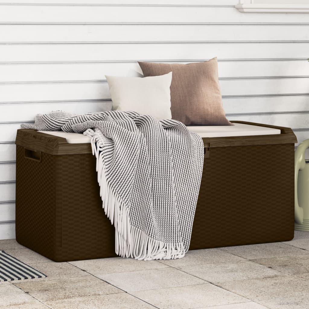 vidaXL Coffre de jardin avec coussin marron 350 L PP