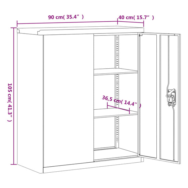 Aktenschrank Schwarz Stahl 90x40x105 cm