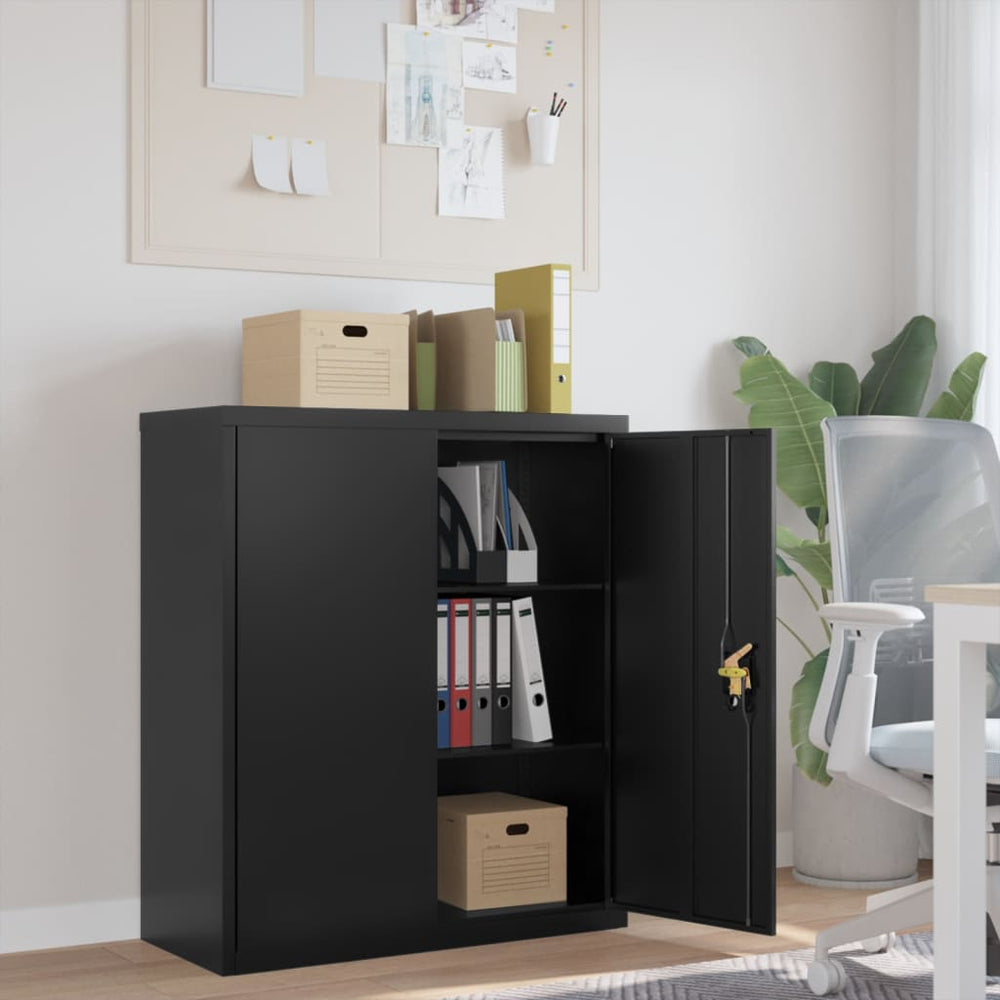 Aktenschrank Schwarz Stahl 90x40x105 cm