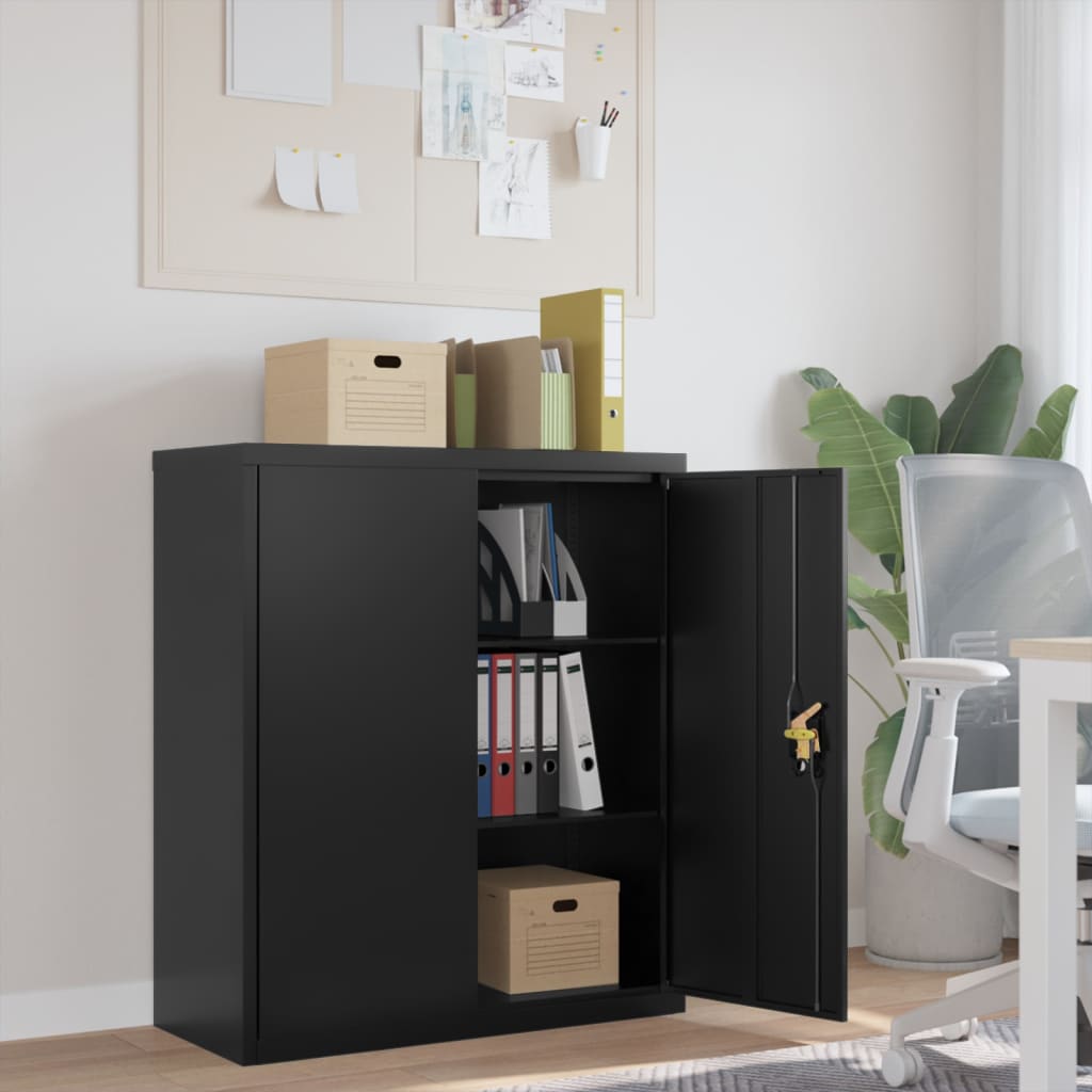 Aktenschrank Schwarz Stahl 90x40x105 cm