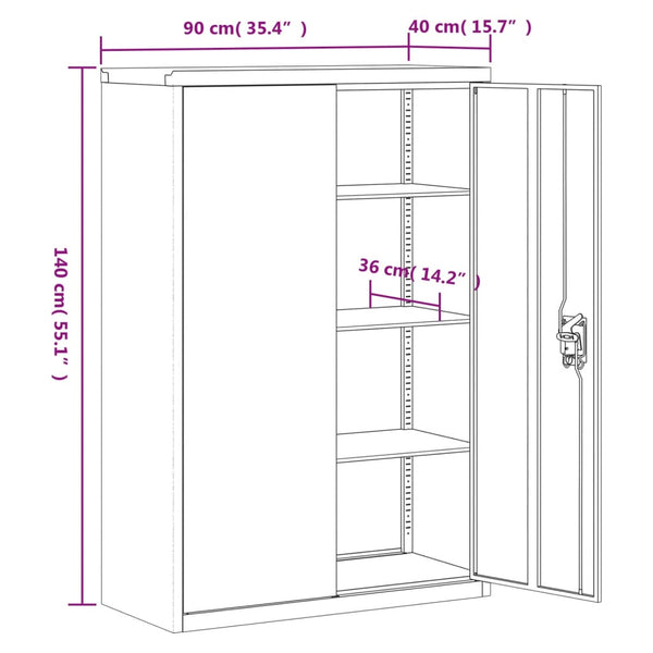 Schwarzer Aktenschrank Stahl 90x40x140 cm