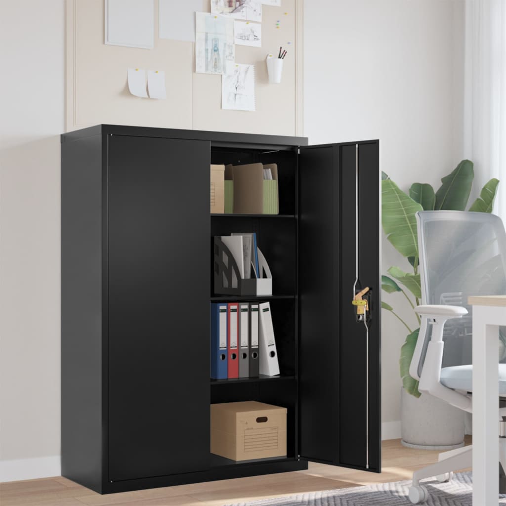 Schwarzer Aktenschrank Stahl 90x40x140 cm
