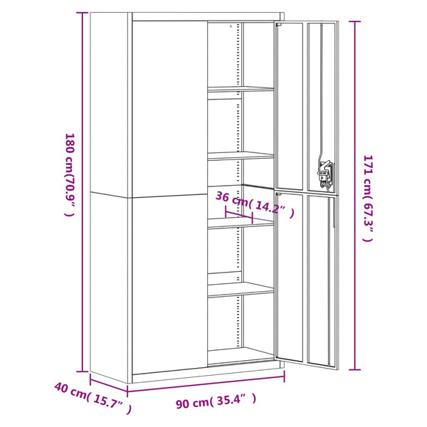 Aktenschrank Stahl Anthrazit/Weiß 90x40x180cm