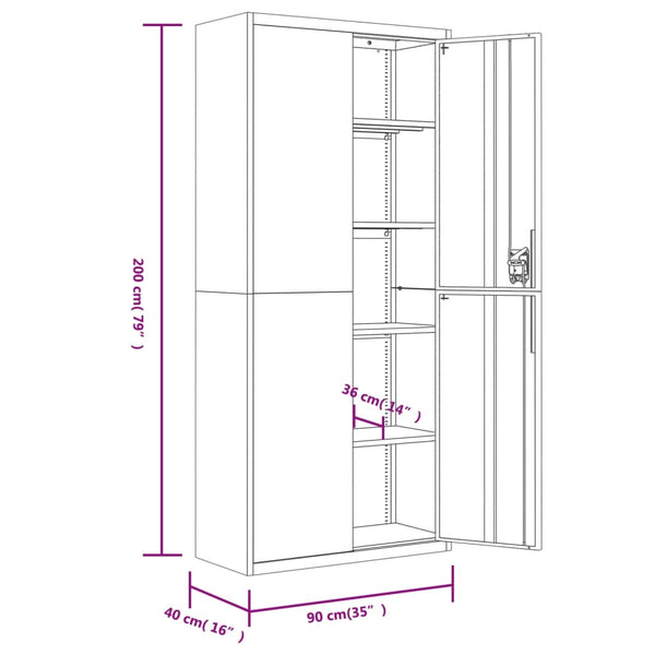 Schwarzer Aktenschrank 90x40x200 cm