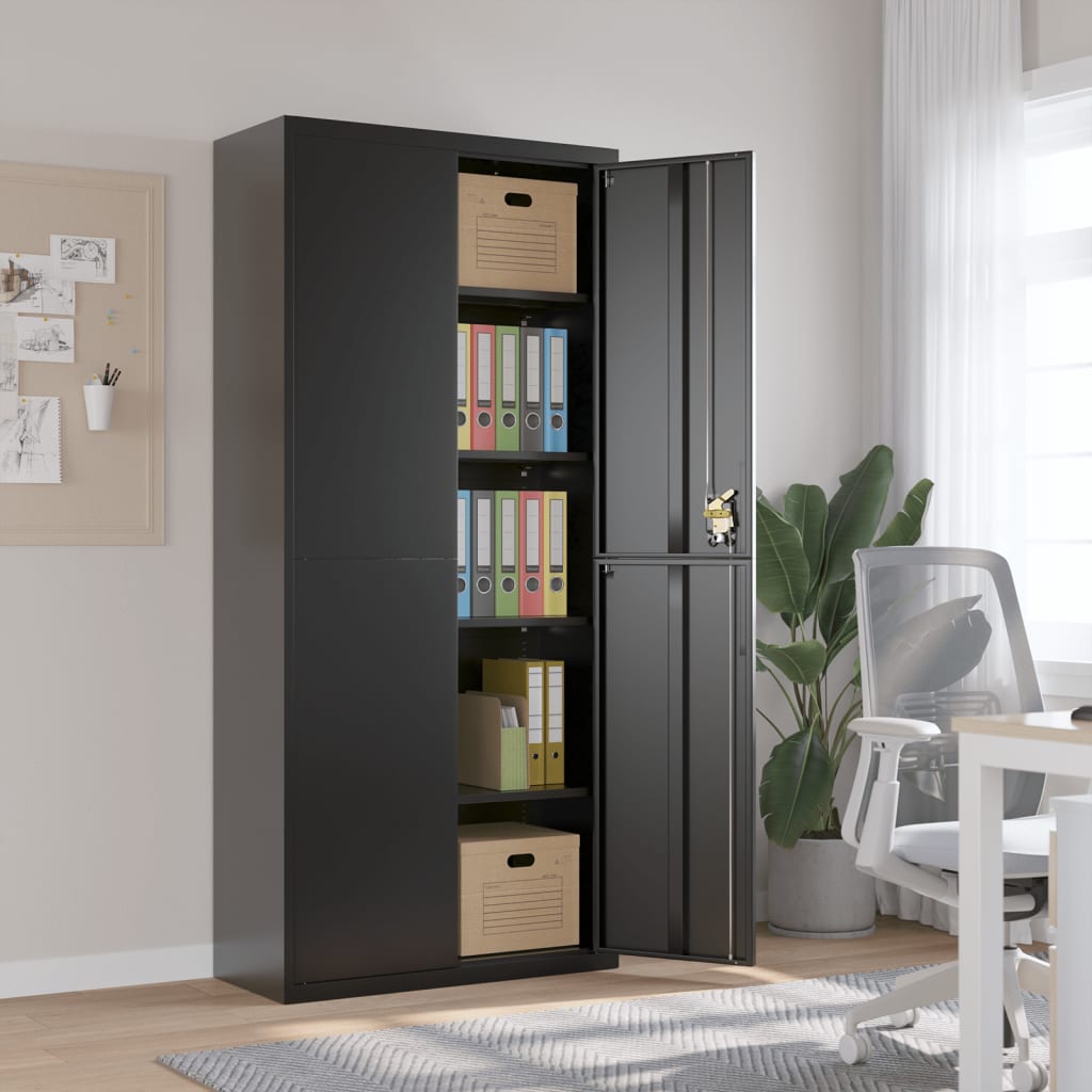 Schwarzer Aktenschrank 90x40x200 cm