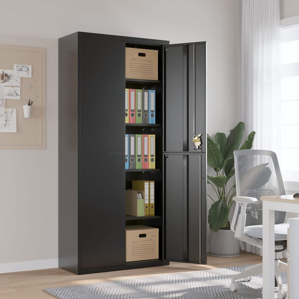 Schwarzer Aktenschrank 90x40x200 cm