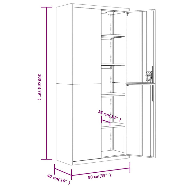 Aktenschrank Anthrazit Stahl 90x40x200 cm